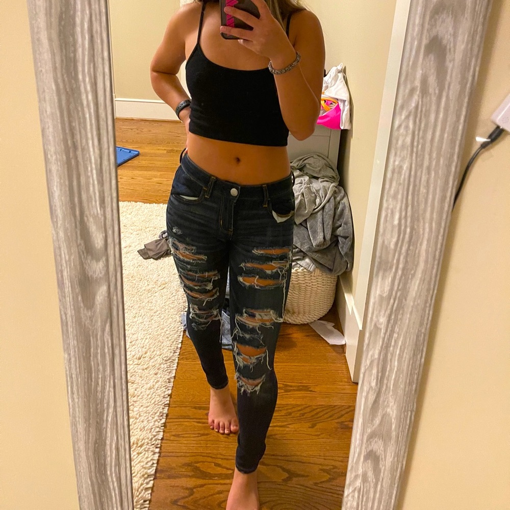 American Eagle Dark Wash Ripped Skinny Jeans